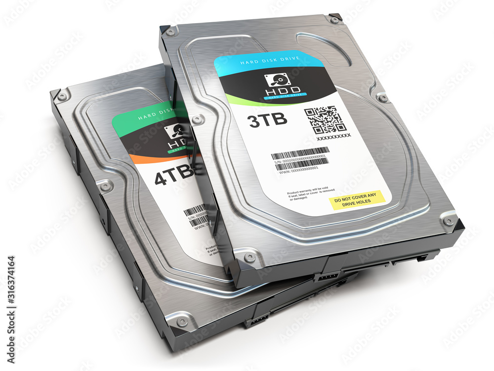 Poster Hard disk drive HDD of different size isolated on white.