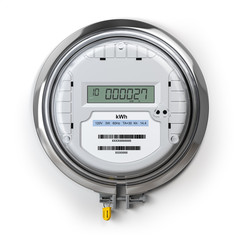 Digital electric meter with lcd screen isolated on white. Electricity consumption concept.