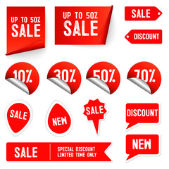 Price tag and best sale collection. Red ribbon sale banners isolated. New connection offers. Vector illustration EPS10