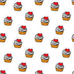 Vector illustration seamless pattern of bright cupcakes