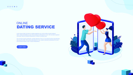 Trendy flat illustration. Online dating sevice page concept. People looking for a couple. Social media. Virtual relationship. People communications.  Template for your design works. Vector graphics.