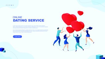 Trendy flat illustration. Online dating sevice page concept. People looking for a couple. Social media. Virtual relationship. People communications.  Template for your design works. Vector graphics.