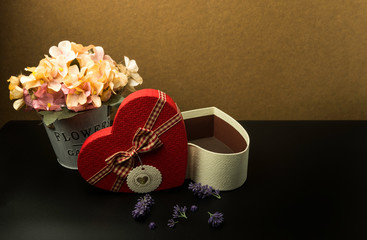 Gift box for Snt. Valentines day. Love text for background and romantic concept.