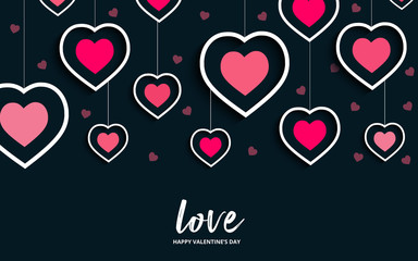 Love background with hanging heart pattern - Vector Illustration