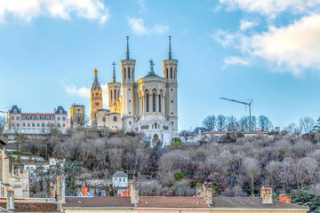 La Basilique Notre Dame de Fourviere crowning the hill in Lyon, France