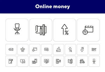 Online money line icon set. Percentage, interest, smartphone, credit card. Business concept. Can be used for topics like finance, loan, startup
