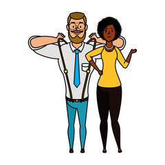 young man with afro woman characters