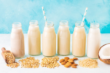 A bottles of alternative  milk and ingredient