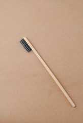 Bamboo toothbrushes on craft paper. Eco concept. Zero waste.