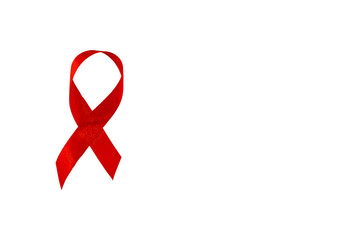 red awareness ribbon on white background