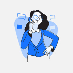 Young woman or business woman with happy face talking on phone vector illustration