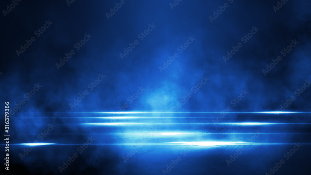 Poster empty background scene. spotlight light reflection on asphalt. rays of neon light in the dark, neon 