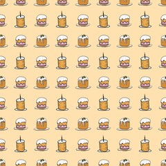 Easter cakes seamless pattern. Cartoon elements isolated on pastel background. Happy Easter