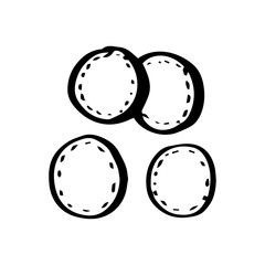 Natural cotton wool sponges round for face care in doodle style isolated on white background. Vector