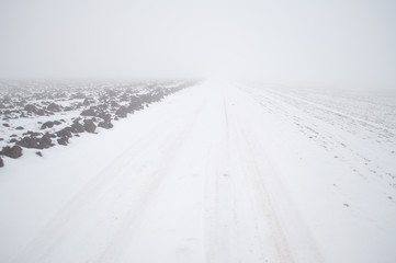 Fototapeta na wymiar Winter road in the field
