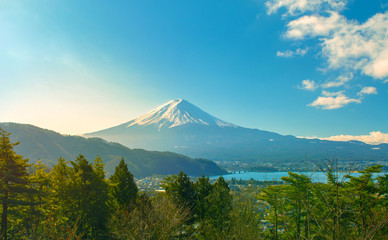Fototapeta premium Fuji mountain landscape, sky and clouds.
