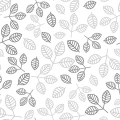 gray tender plants, branches and leaves, seamless pattern, fabric design, vector illustration