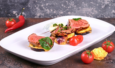 grilled salmon steak with vegetables