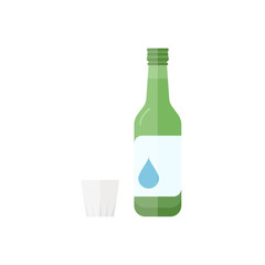Flat icon of Soju with glass. It is a famous clear, colorless distilled beverage of Korean origin