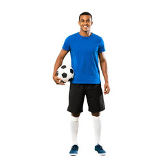 Full-length shot of African American football player man over isolated white background © luismolinero