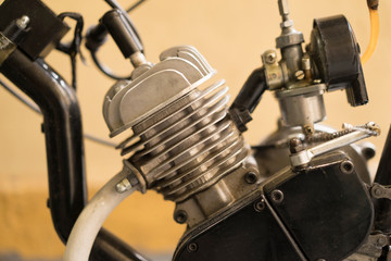 Closeup of engine in old moped