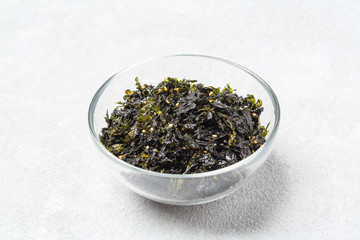 Korean crispy seaweed. Nori Seaweed with sesame and sea salt.   
