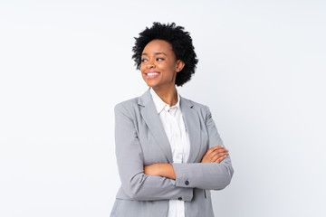 African american business woman over isolated white background laughing
