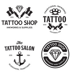 Vector tattoo studio logo templates on white background. Cool retro styled vector emblems.