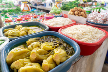 Thailand local food market , section of salted and preserved vegetable for sell
