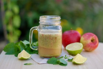 Healthy fresh smoothie drink from apple,lime and mint