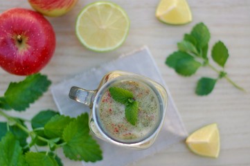 Healthy fresh smoothie drink from apple,lime and mint