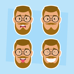 group of man faces with beard and glasses