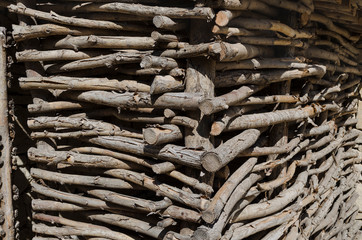Wooden logs wall stock photo