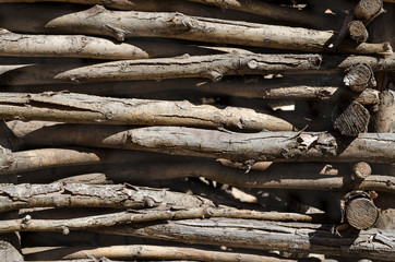 Wooden logs wall stock photo