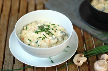 Creamy risotto with mushroom and chives