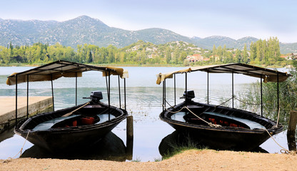 tourist boats on  the Bacina lakes, Croatia