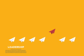 Red Paper Airplane Leading White Paper Airplanes. Leadership Concept With Paper Planes.