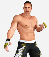 young man with dumbbells isolated on white