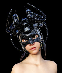 3d illustration. Beautiful Beast mask woman face. 