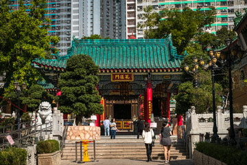 Traditional, old Chinese architecture in Wong Tai Sin Temple, a landmark in Hong Kong