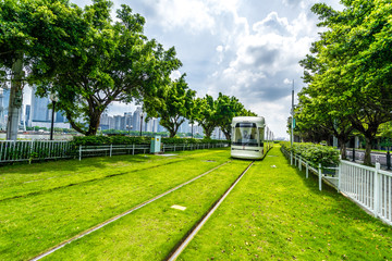 subway track on grass in city of China