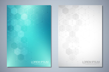 Vector templates for cover or brochure with abstract hexagons pattern. Concepts and ideas for medical, healthcare technology, innovation medicine, science.