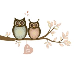 Cute owls in love. Happy Valentine's Day greeting card