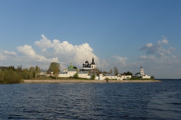 View from the river Sheksna on the resurrection Goritsky monastery. Vologda region