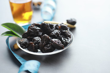 Healthy foods. Dried fruits for diet. Prunes, dates, raisins and figs. Healthy and proper nutrition for life.