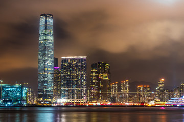 city night view in Victoria harbor Hong Kong