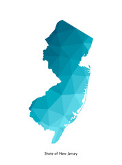 Vector isolated illustration icon with simplified blue map's silhouette of State of New Jersey (USA). Polygonal geometric style. White background