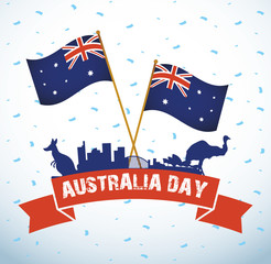 australia day celebration with silhouette animals and flags