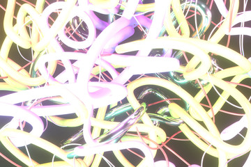 Messy colorful string neon grow lights. For graphic design or background. 3D render.