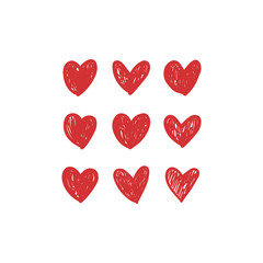 Hearts doodles. Symbol of love. Vector illustration.